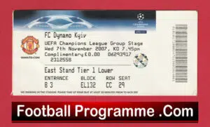 Manchester United v Dynamo Kyiv 2007 – Football Comp Ticket