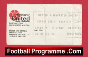 Manchester United v Newcastle United 1977 – Match Ticket