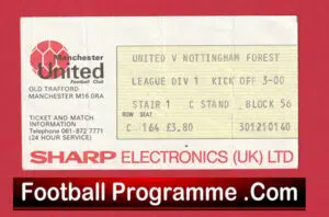 Manchester United v Nottingham Forest 1977 – Football Ticket