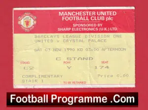 Manchester United v Crystal Palace 1990 – Football Ticket