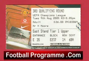 Manchester United v Debreceni 2005 – Match Ticket