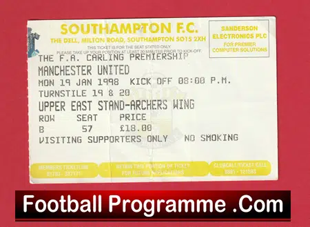 Southampton v Manchester United 1998 - Football Ticket - Image 2