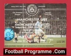 Manchester City v Manchester United 1993 – Match Ticket Signed Paul Parker