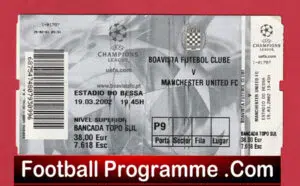 Boavista v Manchester United 2002 – Match Ticket Portugal