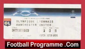 Olympique Lyonnais v Manchester United 2008 Match Ticket France