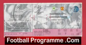 Panathinaikos v Manchester United 2001 – Ticket – Athens Greece