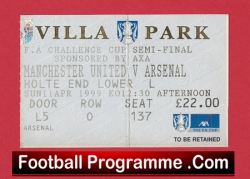 Arsenal v Manchester United 1999 – Treble Season Ticket – Villa Park