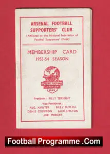 Arsenal Football Club Membership Card Season Book 1953 – 1954