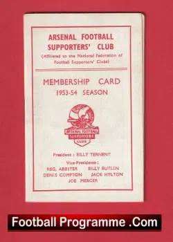 Arsenal Football Club Membership Card Season Book 1953 – 1954