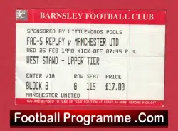 Barnsley v Manchester United 1998 – FAC Replay Match Ticket