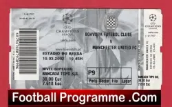 Boavista v Manchester United 2002 – Match Ticket Portugal