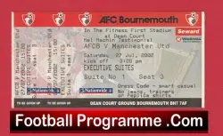 Bournemouth v Manchester United 2002 - Football Ticket - football memorabilia
