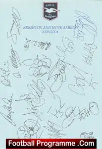 Brighton Hove Albion Multi Signed Autographed Sheet 2003/04