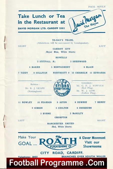 Cardiff City v Manchester United 1952 - Man Utd Busby Babes - Image 3