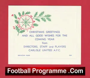 Carlisle United Football Club Christmas Card Circa 1964 – 1965