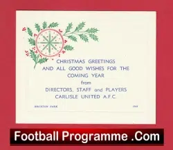 Carlisle United Football Club Christmas Card Circa 1964 – 1965
