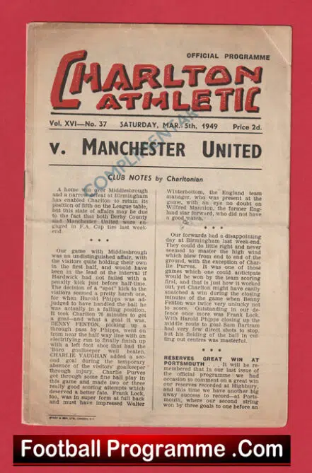 Charlton Athletic v Manchester United 1949 – 40s v Man Utd
