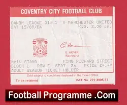 Coventry City v Manchester United 1984 – Football Ticket