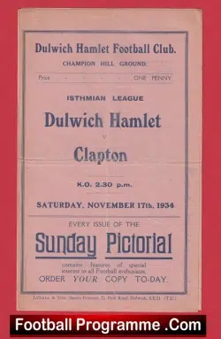 Dulwich Hamlet v Clapton 1934 – 1930’s Football Programmes