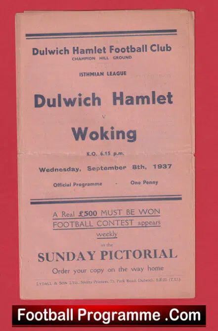 Dulwich Hamlet v Woking 1937 – 1930s Football Programme