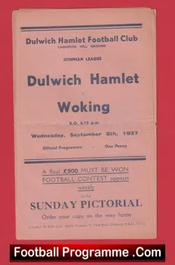 Dulwich Hamlet v Woking 1937 – 1930s Football Programme