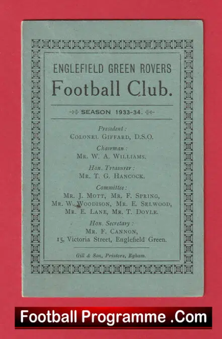 Englefield Green Rovers Football Club Season Ticket Book 1933 – 1934
