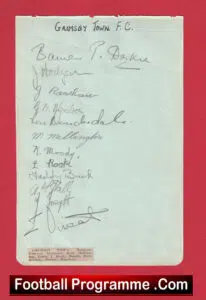 Grimsby Town Football Club Multi Signed Autographed Sheet 1943 – 1944