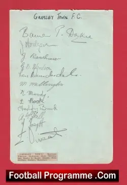 Grimsby Town Football Club Multi Signed Autographed Sheet 1943 – 1944