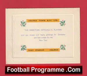 Halifax Town Football Club Christmas Card Circa 1950s