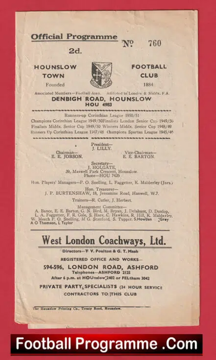 Hounslow Town v Eastbourne 1952