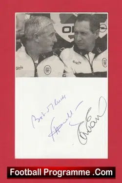 Liverpool FC Gerard Houllier + Roy Evans Signed Sheet Picture - football memorabilia