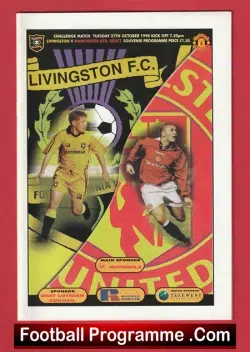 Livingston v Manchester United 1998 - Friendly Match - Treble - football programme