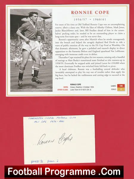 Manchester United Ronnie Cope Autograph Man Utd 1950 - 1961 - Image 2