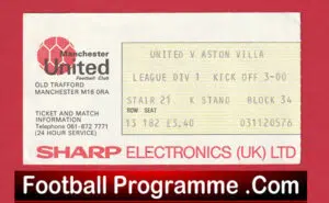 Manchester United v Aston Villa 1977 – Match Ticket