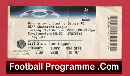 Manchester United v Glasgow Celtic 2008 - Champions League Ticket - Image 2