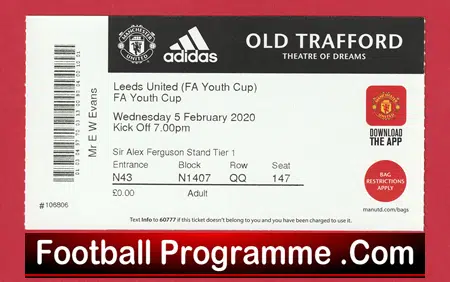 Manchester United v Leeds United 2020 - Ticket FA Youth Cup - Image 2