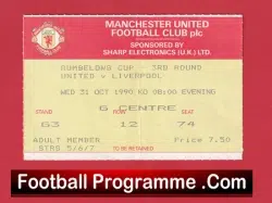 Manchester United v Liverpool 1990 – League Cup Match Ticket