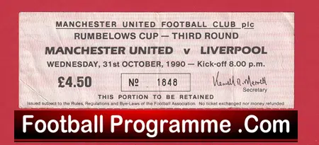 Manchester United v Liverpool 1991 - League Cup Football Ticket - Image 2