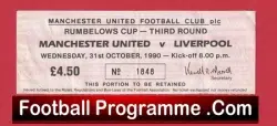 Manchester United v Liverpool 1991 – League Cup Football Ticket