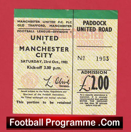 Manchester United v Manchester City 1982 - Football Match Ticket - Image 2