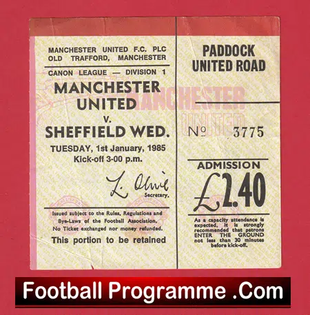 Manchester United v Sheffield Wednesday 1985 - Match Ticket - Image 2