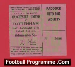 Manchester United v Tottenham 1968 – Ticket FA Cup Match