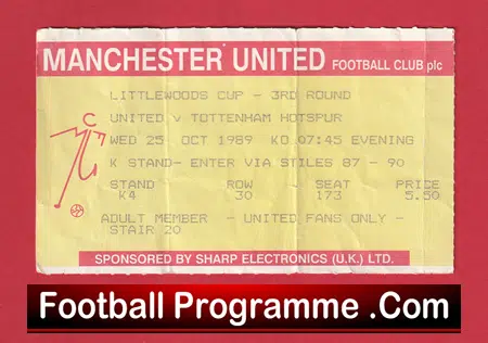 Manchester United v Tottenham 1989 - Match Ticket - Image 2