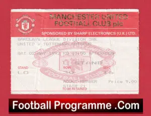 Manchester United v Tottenham 1992 – Match Ticket