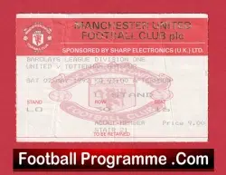 Manchester United v Tottenham 1992 – Match Ticket