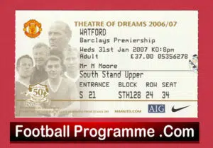 Manchester United v Watford 2007 – Match Ticket
