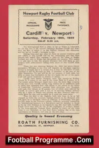 Newport Rugby v Cardiff 1949 – Rugby 1940’s Programmes