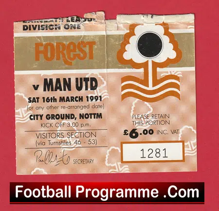 Nottingham Forest v Manchester United 1992 - Football Ticket - Image 2