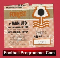 Nottingham Forest v Manchester United 1992 – Football Ticket