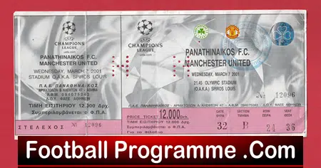 Panathinaikos v Manchester United 2001 - Ticket - Athens Greece - Image 2